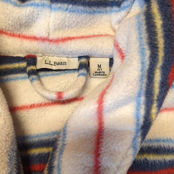 LL Bean Bathrobe Womens Medium Petite White Blue Red Stripes Lounge Belt - Picture 3 of 8